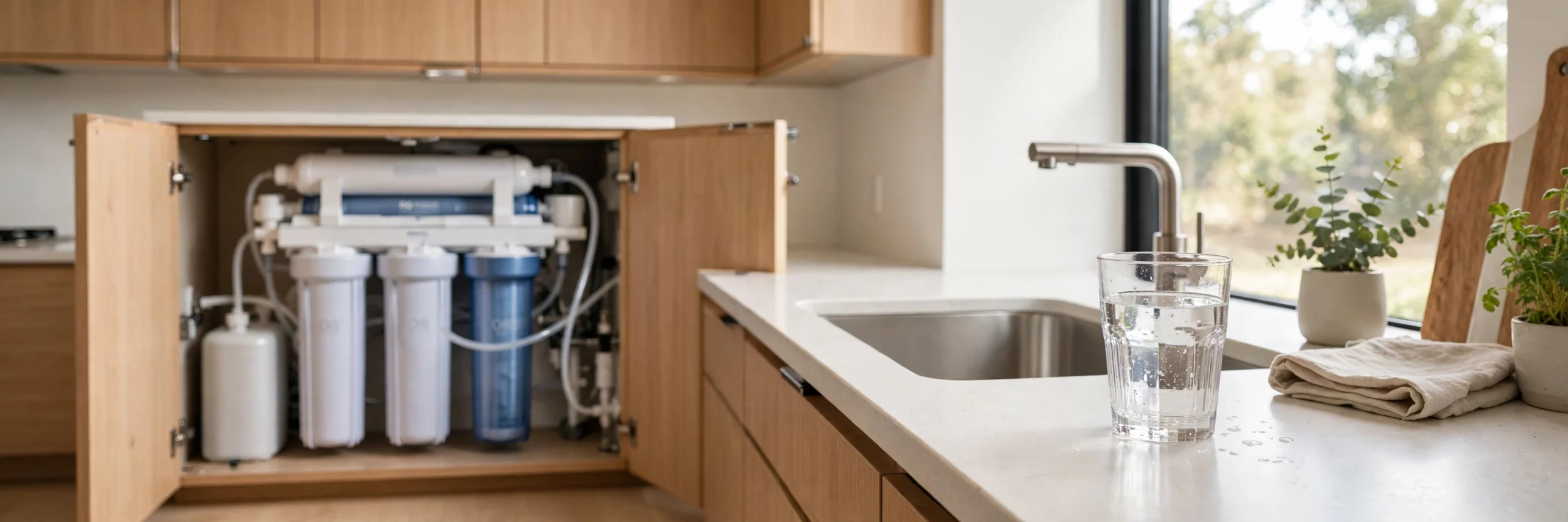 Modern kitchen with reverse osmosis system